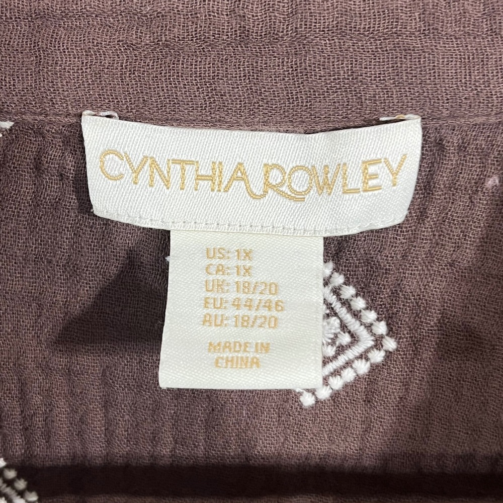 Cynthia Rowley Fairy Grunge Artsy Brown Double Gauze Cotton Embroidered Top 1X - Picture 3 of 9